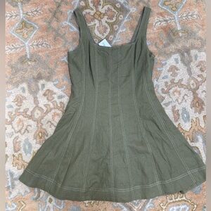 Christian Lacroix Khaki Green/ Sage Green Linen Mini Dress